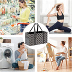 GhvyenntteS Extra Large Utility Tote Bag - Stand Up Utility Tote with Metal Wire Frame & Hard Bottom Board, Reusable Grocery Bags With Handles for Storage, Picnics, Beach, Pool, Laundry, Car, Camping