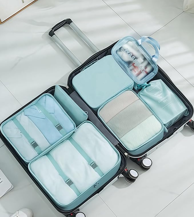 Travel packing cube bag 7 Piece Set, Travel cubes for packing hotor backpack,Suitcase Organizer Luggage Cubes with Wash Bag, 