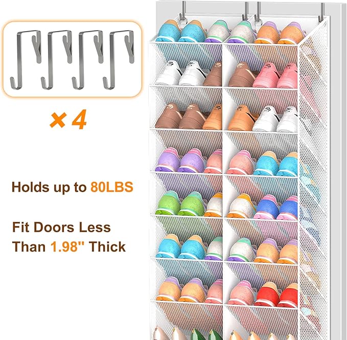 UVIAHOMI 30 Pairs Over the Door Shoe Organizer, Breathable Mesh Pocket Hanging Shoe Storage for Closet, 10-Tier Door Shoes Ra