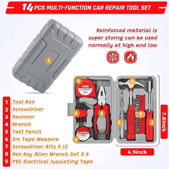 298PCS Roadside Emergency Car Kit- Car Emergency Kit with Jumper Cables, Roadside Emergency Kit for Vehicles, Emergency Car K