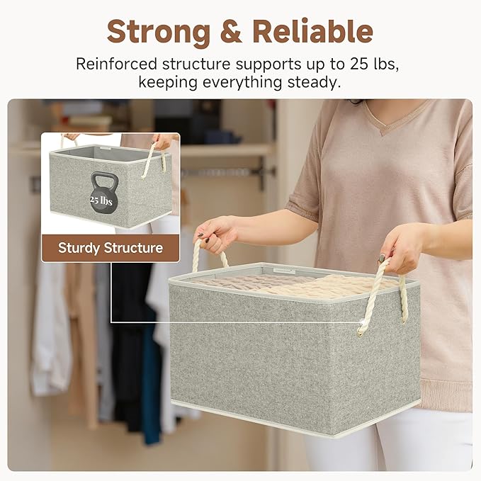 StorageWorks Fabric Storage Bins for Shelves, Storage Baskets for Closet Organization, Organizer Bins for Clothes Storage, Gr
