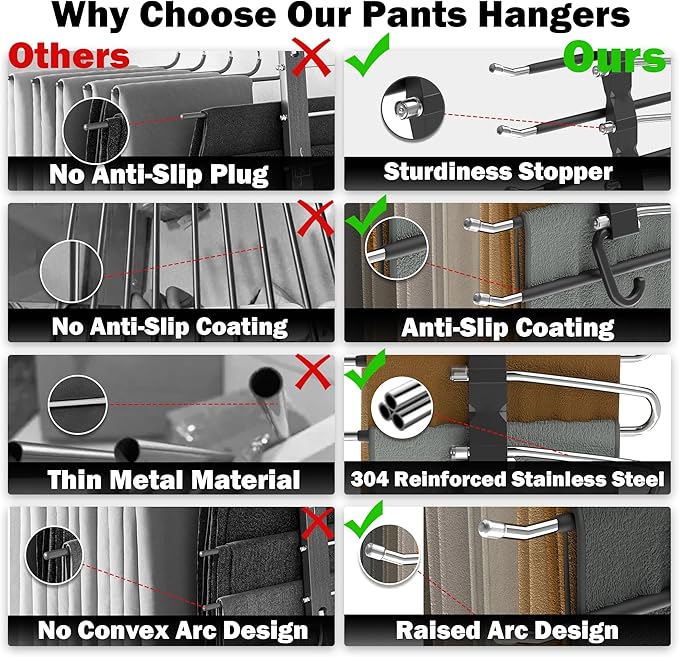 Pants Hangers Space Saving - 4 PCS Closet Organizer and Storage Jean Hangers, Stainless Steel Anti-Slip Clothes Hanger Scarf 