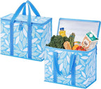 VENO 2 Pack Cooler Bag, Insulated Grocery Bags for Food Delivery, Collapsible Cooler, Reusable Shopping Bags for Groceries, Hard Bottom, Zippered, Foldable (Spring Breeze, 2 Pack)
