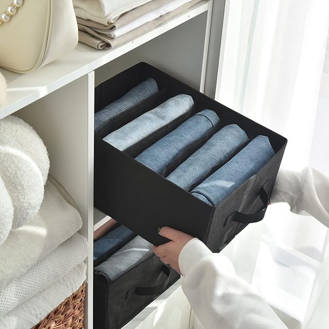 GRANNY SAYS 5-Grid Drawer Organizer: Storage Bins for T-Shirts, Pants, Sweaters & Scarves - Black Clothes Storage & Divider S