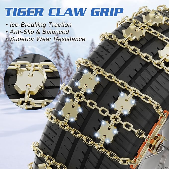 LILYPELLE Upgraded Snow Chains 8 Pack, Tire Chains for Cars/SUVs/Pickup Trucks, Emergency Anti Slip Tire Traction Chains for 