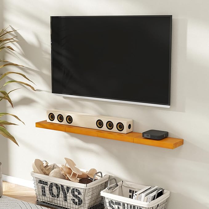 Marsmiles Wood Floating Shelves | Rustic Honey Oak Wall Shelves Set of 2 | 16" W x 7.7" D x 1.6" H Wooden Shelves for Bathroo
