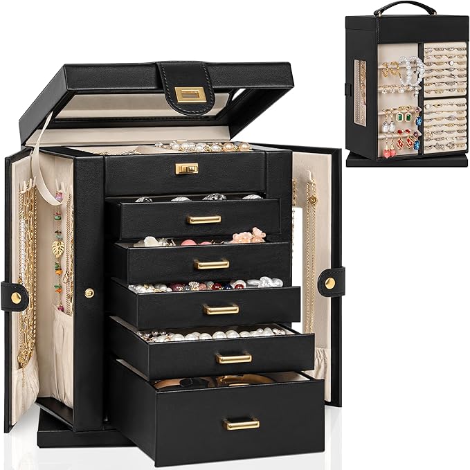 AKOZLIN Jewelry Box 6-Tier Organizer Functional 360° Rotating Jewelry Storage Case for Women Girls Ring Necklace Earring Brac