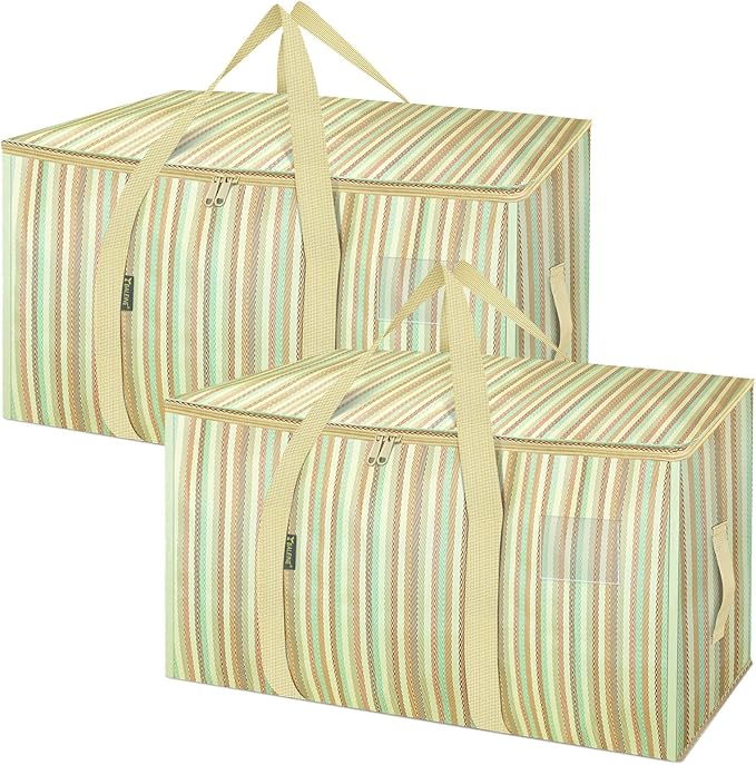 BALEINE 2-Pack Oversized Moving Bags with Reinforced Handles, Heavy-Duty Storage Tote for Clothes, Moving Supplies (Color Str