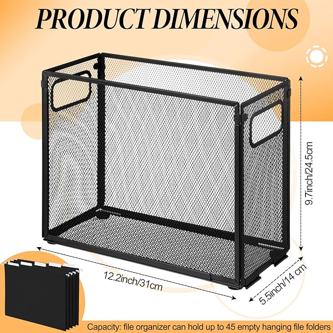 2 Pack Hanging File Holder, 10 Hanging Folders, Metal Mesh, Letter Size Folder Storage, Desktop Storage Cabinets, Office Scho