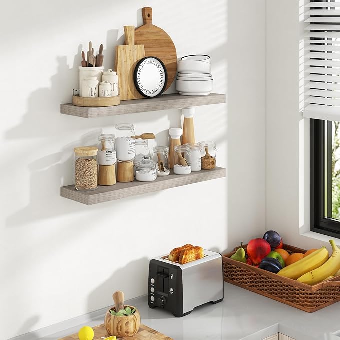 30 Inch Floating Shelves, 8 Inch Deep Floating Shelves for Wall, Hanging Shelf with Invisible Brackets, Deep Shelves for Bath