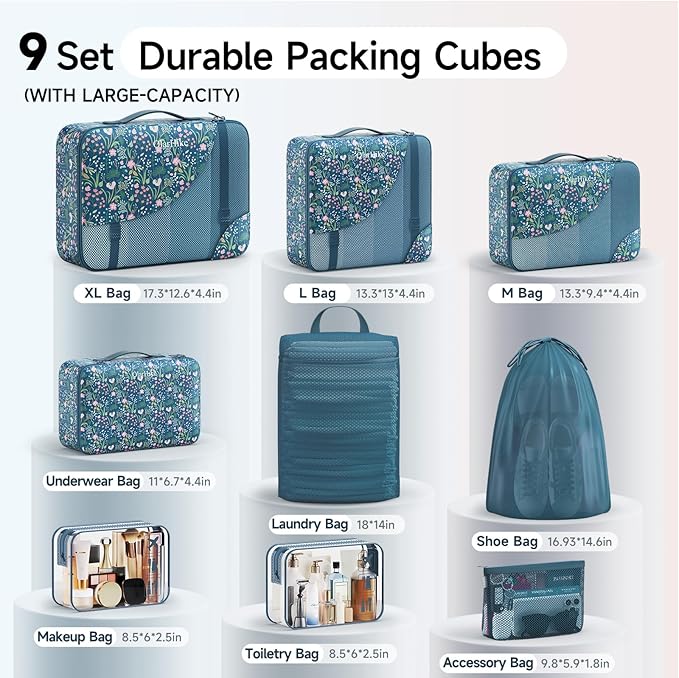 11 Set /9 Set Packing Cubes for Travel,Gifts for Women Mom Kids,TSA Approved Bags for Makeup,Cosmetic, Toiletry,Organizers fo