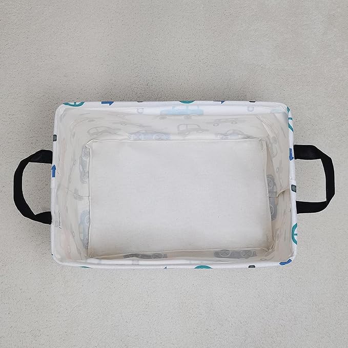 LANGYASHAN Rectangular Storage Bin Collapse Canvas Fabric Cartoon Storage Basket with Handles for Organizing Home Kitchen Boy