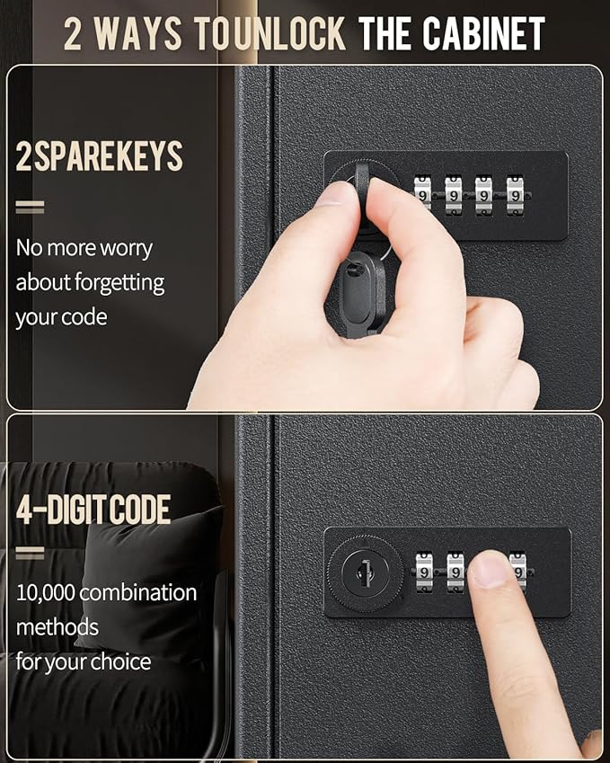 Uniclife 60 Position Key Cabinet Steel Security Storage Box with Combination & Key Lock, Resettable, Digital, Adjustable Rack