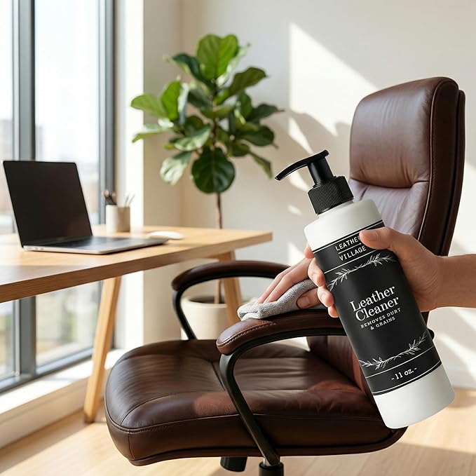 LEATHER VILLAGE Leather Cleaner and Conditioner for Car Seats, Furniture & Couch 2-in-1 Leather Care Kit with Wipe Cloth – No