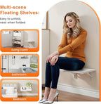Foldable Floating Wall Shelves 16 inch, Bathroom Shelves Wall Mounted,12" Deep Wood Floating Kitchen shelves,Easy to Install 