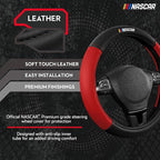 NASCAR Steering Wheel Cover, Two-Tone Red Leather Patchwork, Universal Fit 14.5"-15.5" Steering Covers for Cars, Anti-Slip, S
