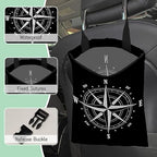 Compass Car Trash Bag,Hanging Drawstring Car Garbage Bag,Waterproof Canvas Car Back Seat Organizer with Adjustable Buckle,for Vehicles,SUVs,Camping,Road Trips