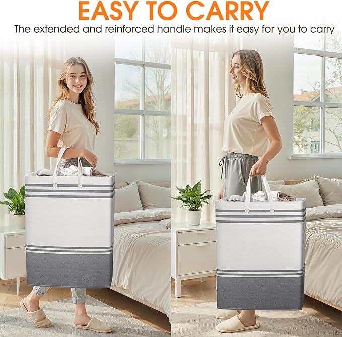 3 Pack Large Laundry Baskets, Laundry Hampers, Freestanding Waterproof Collapsible Clothes Bag with Extended & Reinforced Han