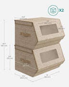 SONGMICS Stackable Storage Bins Set of 2, Storage Boxes with Lids and Front Windows, Non-Woven Fabric Closet Organizers with 