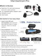 Vital Dash Camera Pro 2026 Dashcam Front and Rear Camera for Cars Dual Car Camera with Night Vision, G-Sensor 24/7 Parking Su