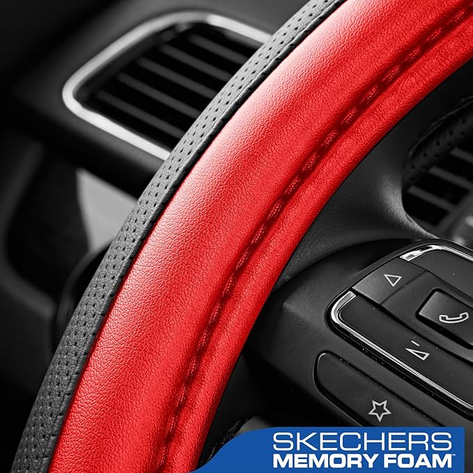 Skechers Steering Wheel Cover Memory Foam,Luxury Leather Steering Wheel Covers,Universal Anti-Slip Fit 14" 1/2-15" Car Wheel 