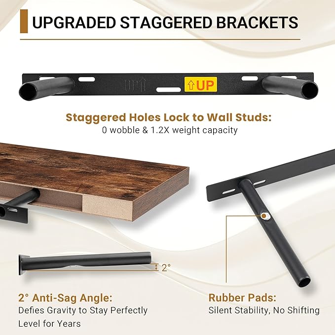 Vivelove 12 Inch Deep Floating Shelves for Wall, 16" Long Wall Shelves with Invisible Brackets, for Living Room Bedroom Bathr