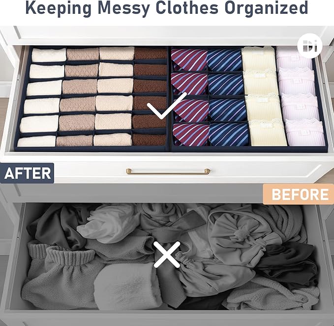 DIMJ Sock Organizer Drawer Organizer - Closet Organization and Storage, Underwear Drawer Organizer for Storing Socks, Handker