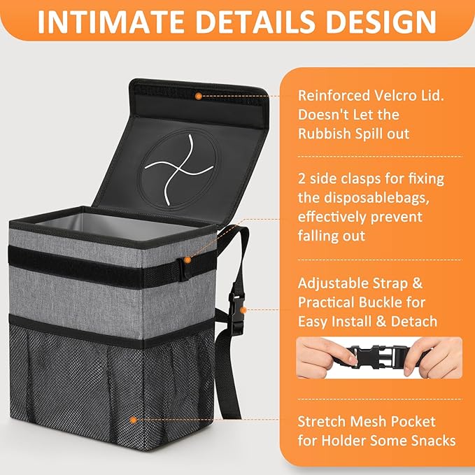 Car Trash Can Trash Bag Bin Hanging Waterproof Automotive Car Garbage Cans Leak Proof Vehicle Trash Can Grey