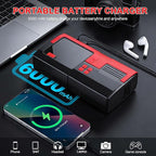 Car Battery Jump Starter with Air Compressor, 6000mAh Tire Inflator, 16.8V Portable Jump Box with LED Light/Flashlight for 6.0L Gas/3.0L Diesel, Car Battery Jumper Starter Portable, Jumper Cables
