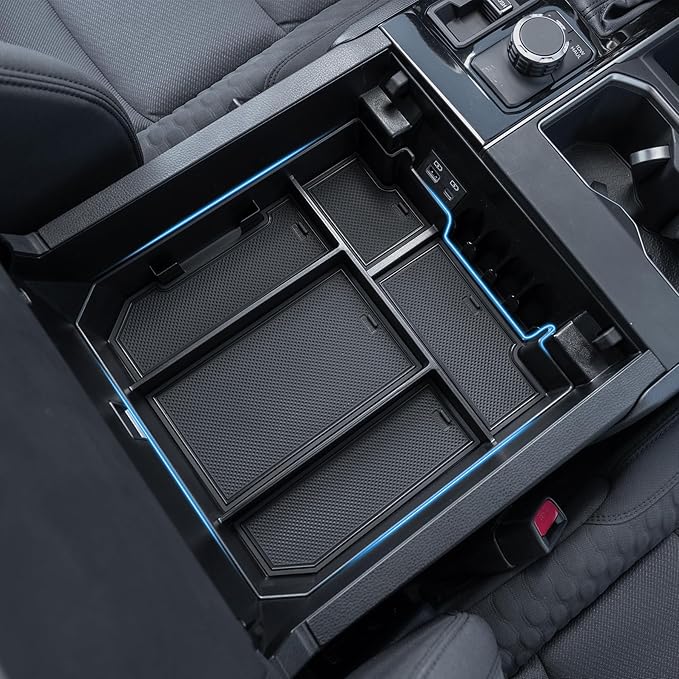 TOPINSTALL 2026 Full Size Console Organizer Compatible with 2022-2026 Toyota Tundra/Sequoia 2023-2026, Plastic Armrest Storage Box Tray with Non-Slip Inserts (Not for the Console with Safe)