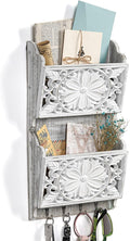 2-Slot Mail Organizer Wall Mount with 4 Hooks, Rustic Key and Mail Holder for Home Decorative, Wooden Key Hangers Wall File O