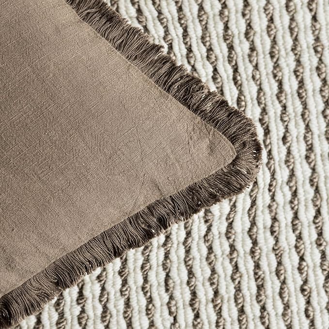 Foindtower Set of 2 Decorative Linen Fringe Throw Pillow Covers Cozy Boho Farmhouse Cushion Cover with Tassels Soft Accent Pi