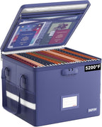 ENGPOW 5200°F File Box Fireproof Document Box with Lock,Heat Insulated Collapsible File Storage Organizer Box with Handle,Por