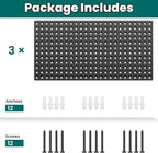 EVERHANGER Metal Pegboard Panels 24" x 12", Heavy Duty Steel Peg Boards for Garage, Pegboard Wall Organizer for Tool Storage 