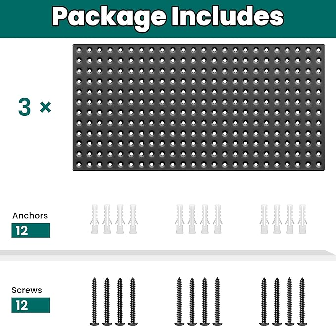 EVERHANGER Metal Pegboard Panels 24" x 12", Heavy Duty Steel Peg Boards for Garage, Pegboard Wall Organizer for Tool Storage 