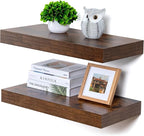 Deep Floating Shelves | 24 Inch Brown Floating Shelves Set of 2 | 12 Inch Deep Rustic Wood Shelves for Wall | 24" W x 12" D B