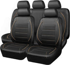 CAR PASS Universal FIT Piping Leather Car Seat Cover, for suvs,Van,Trucks,Airbag Compatible,Inside Zipper Design and Reserved Opening Holes (Full Set, Black and Beige)