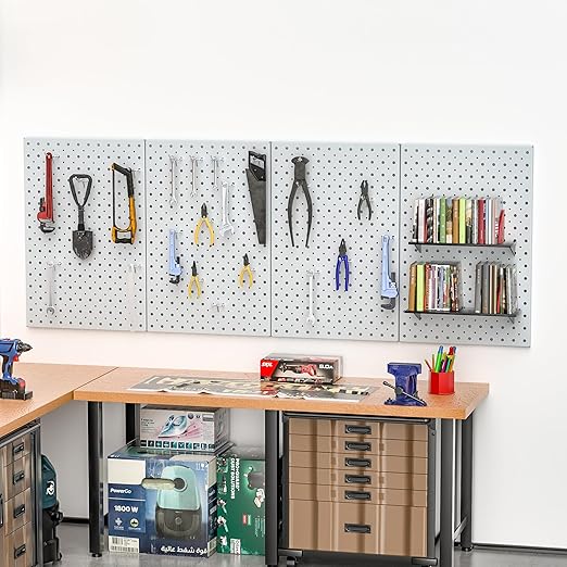 Pegboard Smith Metal Pegboard Panels, 16" x 12" Heavy-Duty Steel Peg Boards for Garage Tool Storage, Wall-Mounted Pegboard Or