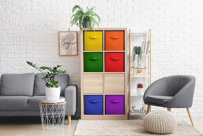 Sorbus 11 Inch Fabric Storage Cubes - Sturdy Collapsible Bins With Handle - 6 Foldable Baskets for Organizing Clothes, Toys, 