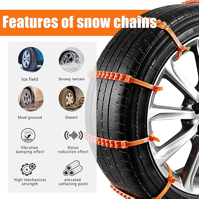 JINGKE 12 Pcs Reusable Snow Chains，Universal Emergency Adjustable Anti-skid Tire Chains Fit for Universal Winter Car Truck SU
