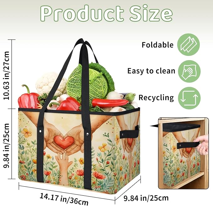 Reusable Grocery Bags Heavy Duty Shopping Bags Foldable Large Tote Bags with Long Handles & Hard Bottom