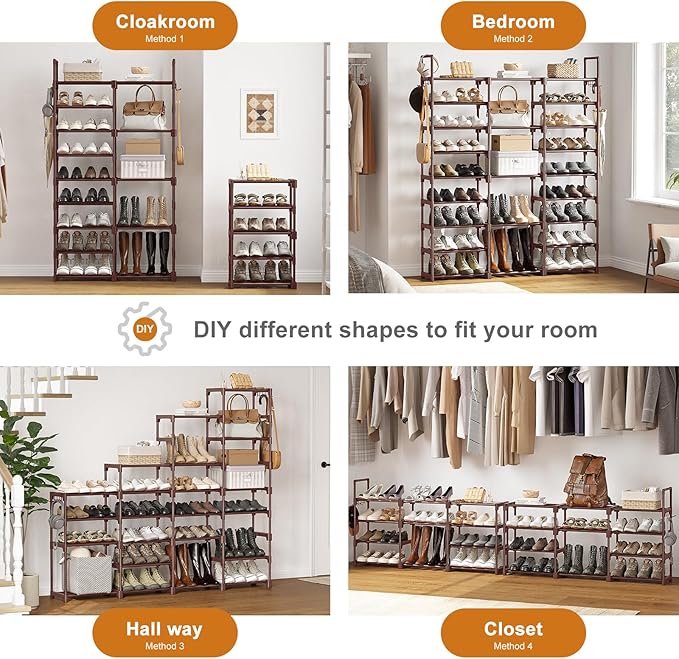 WOWLIVE 9 Tiers Shoe Rack Shoe Storage Shoe Organizer 30-35 Pairs Shoe Tower Unit Shelf Durable Metal Pipes with Plastic Conn