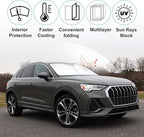 Front Windshield Sun Shade Foldable Car Front Window Sun Shade Windshield Shade Custom Fit for 2019-2025 2026 Audi Q3 Block UV Rays Accessories Heat Keep Car Cooler