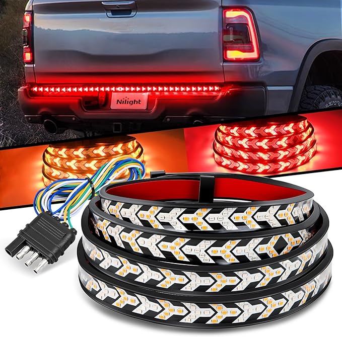 Nilight Truck Tailgate Light Strip 60Inch Arrow 540 LED with Red Running Brake Lights Amber Turn Signals Strobe Lights