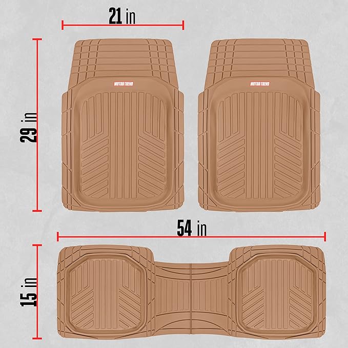 Motor Trend FlexToughXL Floor Mats for Cars Full Set, All-Weather Rubber Automotive Floor Mats, Waterproof Heavy Duty Car Mats, Flexible Floor Liners for Car Truck Van SUV, Car Floor Mats (Beige)