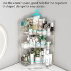 Makeup Organizer Countertop 3 Tier, Corner Bathroom Countertop Organizer with Toothbrush and Makeup Brush Holder, Corner Vani