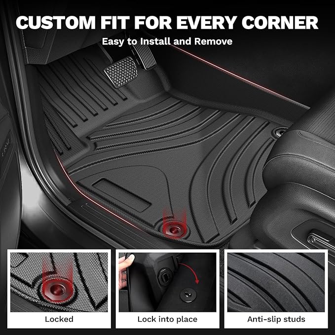 Powerty Floor Mats for Honda CR-V 2023 2024 2025 2026 (Include Hybrid) Accessories All Weather Car Floor Mats, 3D TPE Anti-Slip Liners for Car, 1st & 2nd Row Black