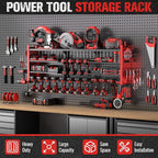 49.8" W Super Large Power Tool Organizer Wall Mount,4-Layer Heavy Duty Tool Storage with 18 Cordless Drill Holder,600 lb Capa