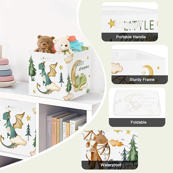 Clastyle 3 pcs Dinosaur Cube Storage Unit Boxes Volcano Kallax Box for Shelves Parents Storage Baskets for Book Clothes Toy O