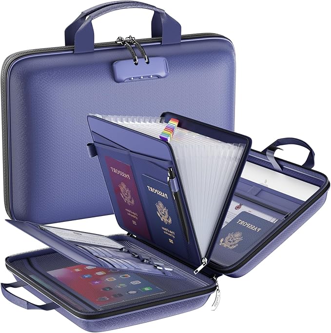 Fireproof File Organizer with Lock, Hard Case Fireproof Document Box with 13 Pockets Accordion File Folder, Important Documen